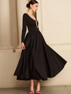 Outlet Cutout Pleated Panel Dress Black Dresses|Casual Dresses