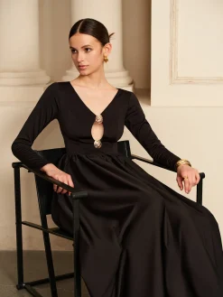 Outlet Cutout Pleated Panel Dress Black Dresses|Casual Dresses