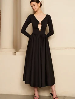 Outlet Cutout Pleated Panel Dress Black Dresses|Casual Dresses