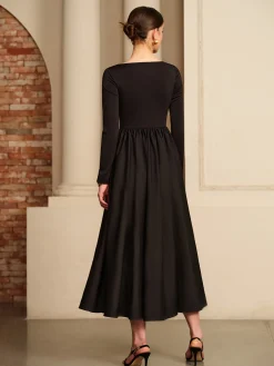 Outlet Cutout Pleated Panel Dress Black Dresses|Casual Dresses