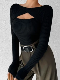 Outlet Cutout Skinny Knit Top Sweater Tops|Sweaters & Cardigans