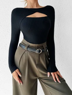 Outlet Cutout Skinny Knit Top Sweater Tops|Sweaters & Cardigans