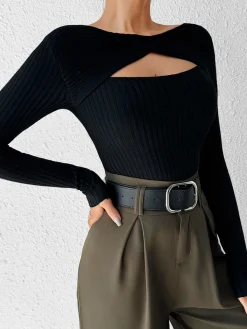 Outlet Cutout Skinny Knit Top Sweater Tops|Sweaters & Cardigans