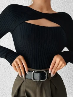 Outlet Cutout Skinny Knit Top Sweater Tops|Sweaters & Cardigans