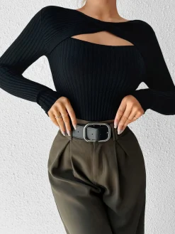 Outlet Cutout Skinny Knit Top Sweater Tops|Sweaters & Cardigans