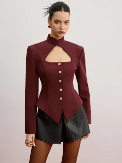 New Cutout Slim Blazer With Shoulder Pads Outerwear|Blazers