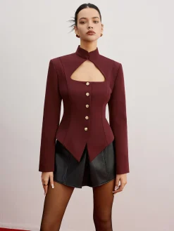 New Cutout Slim Blazer With Shoulder Pads Outerwear|Blazers