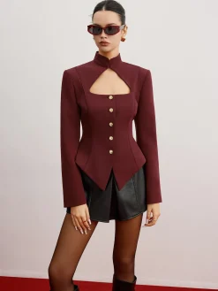 New Cutout Slim Blazer With Shoulder Pads Outerwear|Blazers