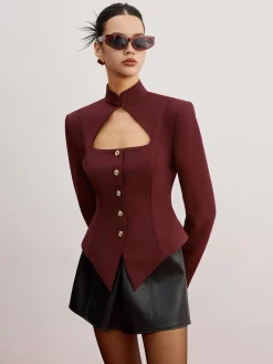 New Cutout Slim Blazer With Shoulder Pads Outerwear|Blazers