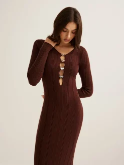 Clearance Cutout Slim Sweater Long Dress Sweater Dresses|Work Dresses