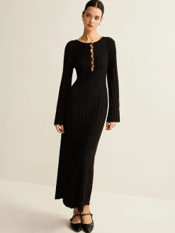 New Cutout Soft Sweater Dress Black Dresses|Sweater Dresses