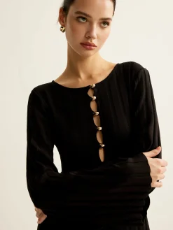 New Cutout Soft Sweater Dress Black Dresses|Sweater Dresses