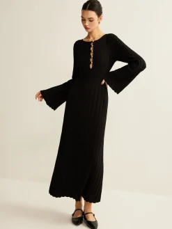 New Cutout Soft Sweater Dress Black Dresses|Sweater Dresses