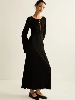 New Cutout Soft Sweater Dress Black Dresses|Sweater Dresses