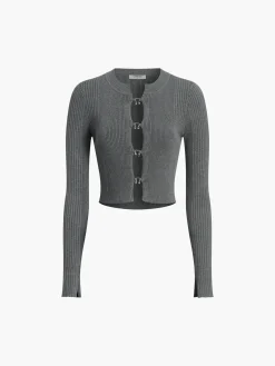 Online Cutout Split Beads Detail Ribbed Knit Top Sweater Tops|Sweaters & Cardigans