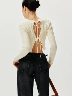 Hot Cutout Tie Back Knit Cardigan Cardigans|Sweaters & Cardigans