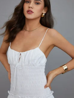 Sale Cutout Tie Front Pleated Cami Midi Dress White Dresses|Casual Dresses