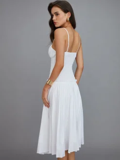 Sale Cutout Tie Front Pleated Cami Midi Dress White Dresses|Casual Dresses