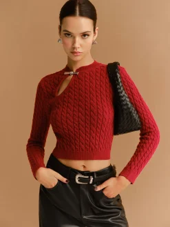 Sale Cutout Twist Crop Sweater Knitwear|Tops