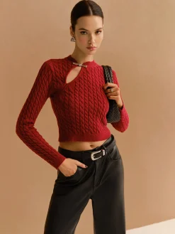 Sale Cutout Twist Crop Sweater Knitwear|Tops