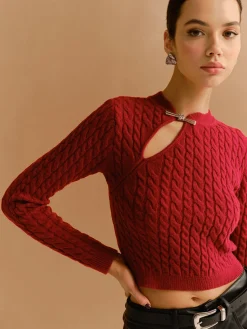 Sale Cutout Twist Crop Sweater Knitwear|Tops