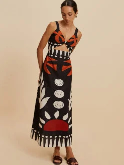 New Cutout Zipper Sleeveless Floral Dress Black Dresses|Floral Dresses