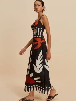 New Cutout Zipper Sleeveless Floral Dress Black Dresses|Floral Dresses