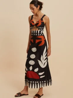 New Cutout Zipper Sleeveless Floral Dress Black Dresses|Floral Dresses