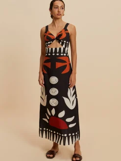New Cutout Zipper Sleeveless Floral Dress Black Dresses|Floral Dresses