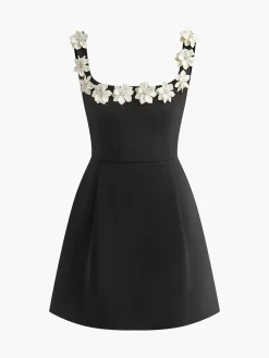 Sale 3D Flower Back Zipper Tank Dress Black Dresses|Casual Dresses