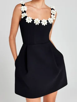 Sale 3D Flower Back Zipper Tank Dress Black Dresses|Casual Dresses