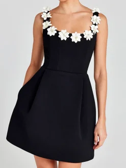 Sale 3D Flower Back Zipper Tank Dress Black Dresses|Casual Dresses