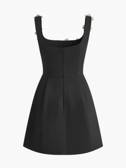Sale 3D Flower Back Zipper Tank Dress Black Dresses|Casual Dresses