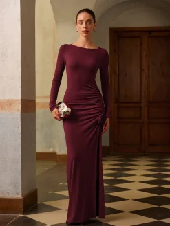 Online 3D Flower Backless Split Jersey Dress Dresses