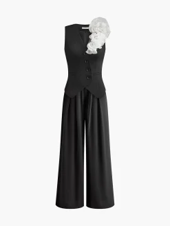 Sale 3D Flower Button Vest Vests|Outerwear