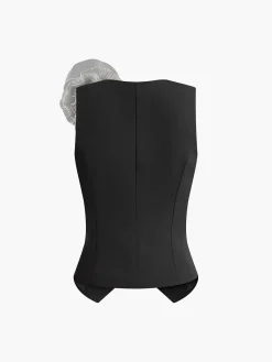 Sale 3D Flower Button Vest Vests|Outerwear