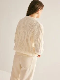 Clearance 3D Flower Cable-Knit Pullover Sweater Sweater Tops|Sweaters & Cardigans