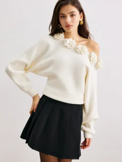Sale 3D Flower Cold-Shoulder Sweater Sweater Tops|Sweaters & Cardigans