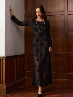 Sale 3D Flower Long Sleeve Dress Dresses