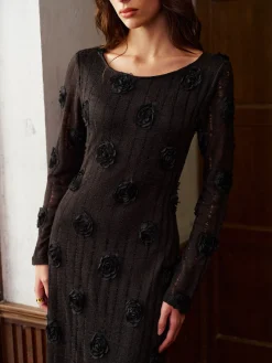 Sale 3D Flower Long Sleeve Dress Dresses