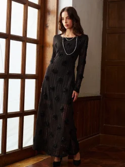 Sale 3D Flower Long Sleeve Dress Dresses