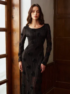 Sale 3D Flower Long Sleeve Dress Dresses