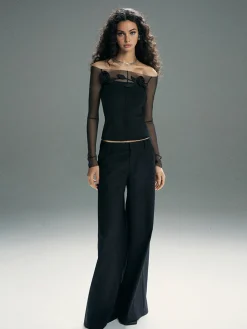 Online 3D Flower Off-Shoulder Mesh Panel Top Blouses & Shirts|Tops