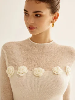 New 3D Flower Panel Soft Knit Top Sweater Tops|Sweaters & Cardigans