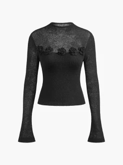 New 3D Flower Panel Soft Knit Top Sweater Tops|Sweaters & Cardigans