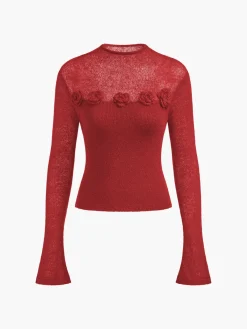 New 3D Flower Panel Soft Knit Top Sweater Tops|Sweaters & Cardigans