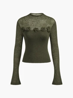 New 3D Flower Panel Soft Knit Top Sweater Tops|Sweaters & Cardigans