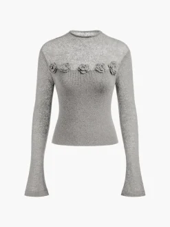 New 3D Flower Panel Soft Knit Top Sweater Tops|Sweaters & Cardigans