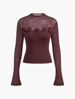 New 3D Flower Panel Soft Knit Top Sweater Tops|Sweaters & Cardigans