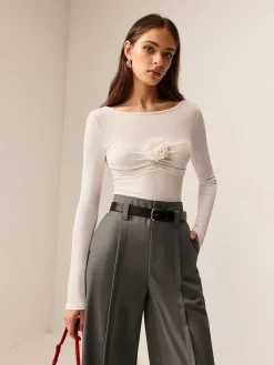 Outlet 3D Flower Pleated Long Sleeve T-Shirt T-shirts|Tops